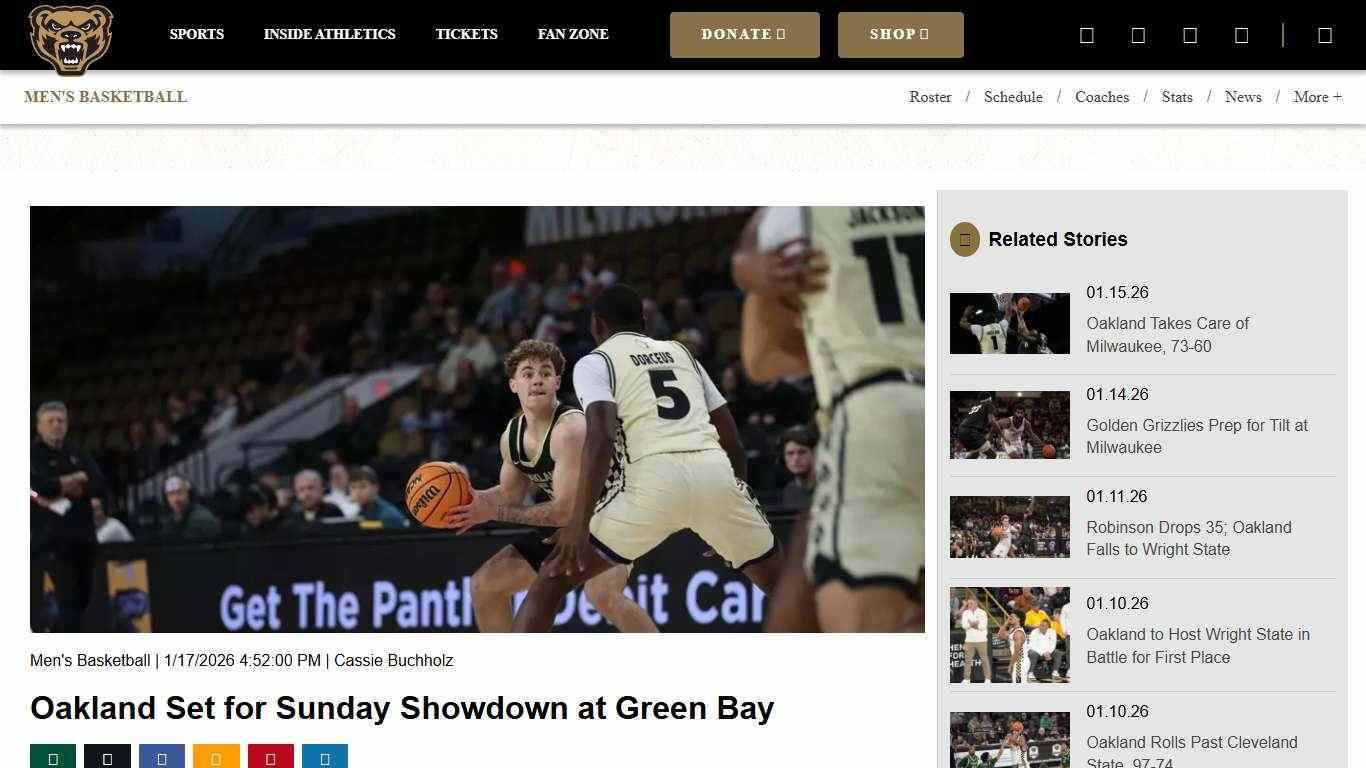 Oakland Set for Sunday Showdown at Green Bay - Oakland University Athletics